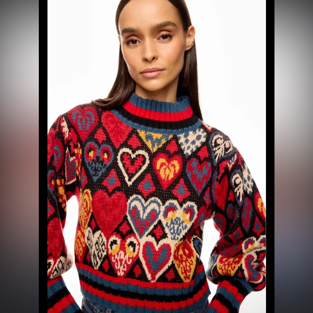 FARM Rio Black Hearts Ikat Knit Sweater